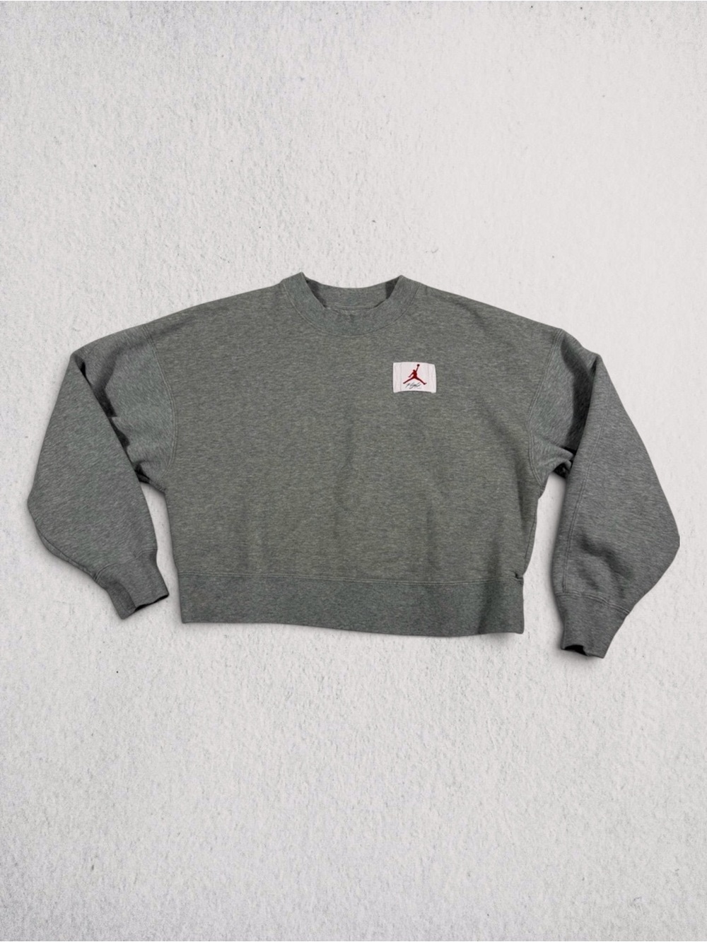 Nike Jordan Gray Cropped Crewneck Sweatshirt with Red Jumpman Patch